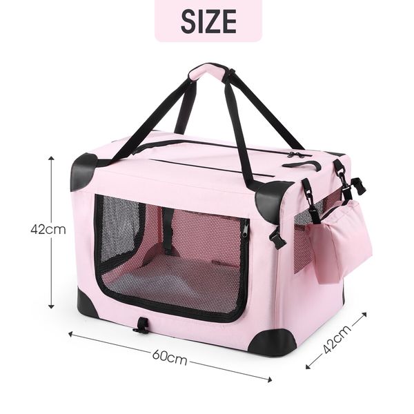 Soft Dog Crate Kennel Pet Cage Cat Travel Carrier Puppy Carry Bag Foldable Portable Medium Size Pink