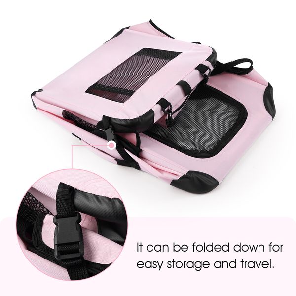 Soft Dog Crate Kennel Pet Cage Cat Travel Carrier Puppy Carry Bag Foldable Portable Medium Size Pink