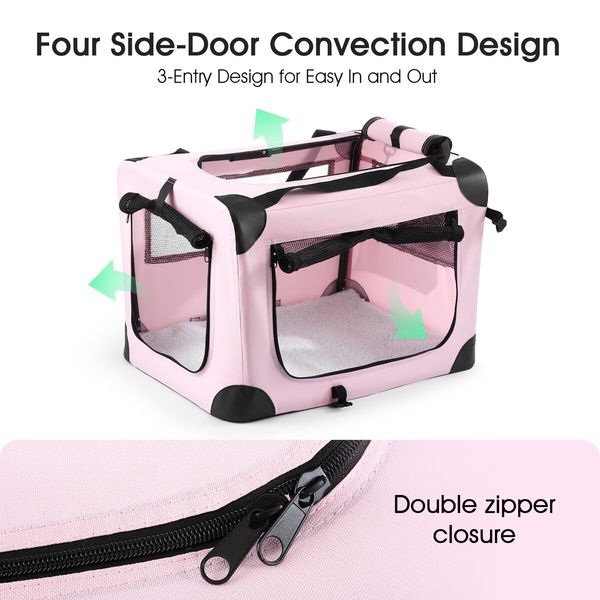 Soft Dog Crate Kennel Pet Cage Cat Travel Carrier Puppy Carry Bag Foldable Portable Medium Size Pink