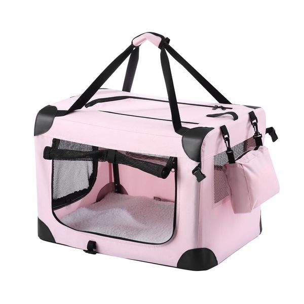 Soft Dog Crate Kennel Pet Cage Cat Travel Carrier Puppy Carry Bag Foldable Portable Medium Size Pink