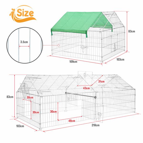 Chicken Coop Run Rabbit Hutch Pet Dog Cat Cage Playpen Fence House Puppy Pen Bunny Poultry Home Enclosure Pen Nest Shelter