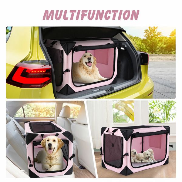 Pet Dog Bird Crate Cage Cat Rabbit Hutch Bunny Carrier Travel Indoor Car Outdoor Soft Foldable Extra Large Pink