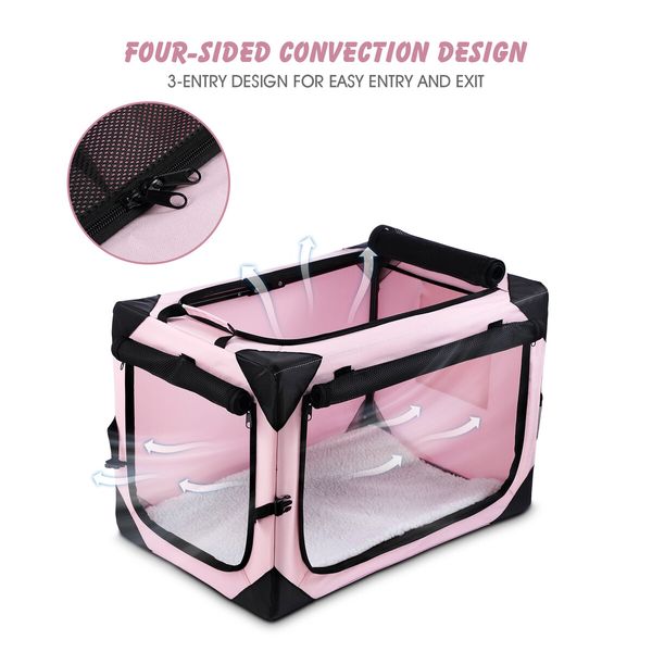 Pet Dog Bird Crate Cage Cat Rabbit Hutch Bunny Carrier Travel Indoor Car Outdoor Soft Foldable Extra Large Pink