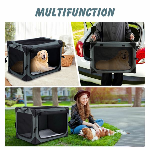 Dog Pet Crate Bird Cage Cat Rabbit Hutch Carrier Puppy Bunny Travel Indoor Car Outdoor Soft Foldable Extra Large Grey