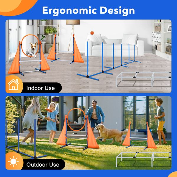 Dog Agility Training Equipment 5 Set Pet Obstacle Course Sports Exercise Kit Ladder Weave Poles Jump Bar Hurdle Ring Hoop Carry Bag