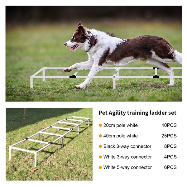 Dog Agility Training Equipment 5 Set Pet Obstacle Course Sports Exercise Kit Ladder Weave Poles Jump Bar Hurdle Ring Hoop Carry Bag