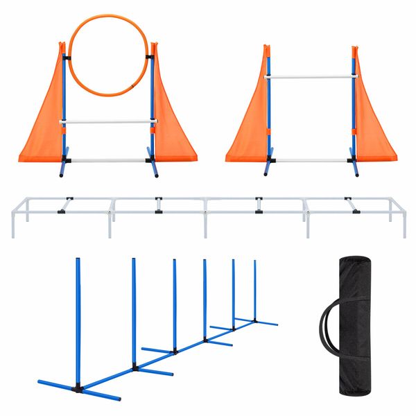 Dog Agility Training Equipment 5 Set Pet Obstacle Course Sports Exercise Kit Ladder Weave Poles Jump Bar Hurdle Ring Hoop Carry Bag