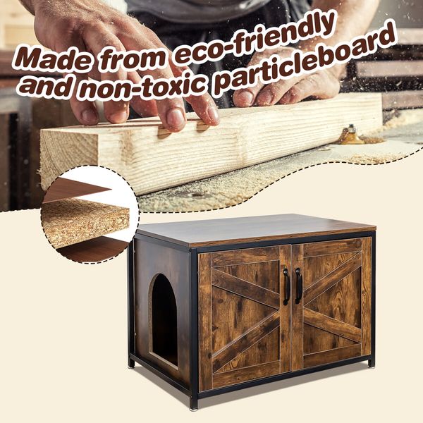 Cat Litter Box Enclosure Top Open Pet House Furniture Storage Bench Table Hidden Cabinet Particleboard Metal