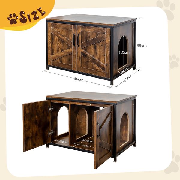 Cat Litter Box Enclosure Top Open Pet House Furniture Storage Bench Table Hidden Cabinet Particleboard Metal