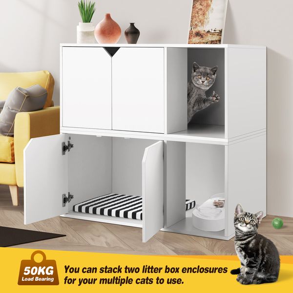 Cat Litter Box Enclosure Pet Furniture Hidden House Storage Bench Table Cabinet Kitty Washroom with Cushion