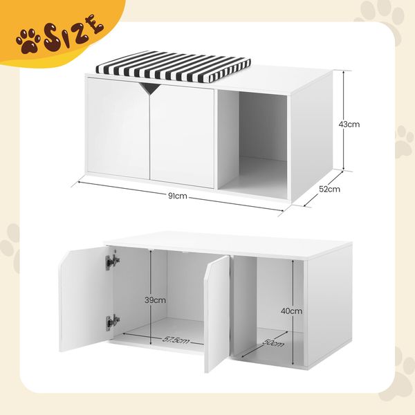 Cat Litter Box Enclosure Pet Furniture Hidden House Storage Bench Table Cabinet Kitty Washroom with Cushion