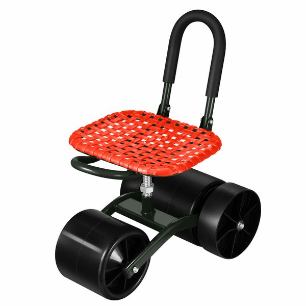 Gardening Work Stool Rolling Seat with Wheels Height Adjustable Folding 360 Degree Rotate Home Yard Weeding Helper Farm Cart Red