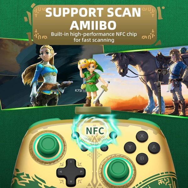 Switch Controller,Wireless Switch Pro Controllers with Controller Storage Case,Switch Remote Gamepad with NFC,Turbo,Vibration,Wake Up and Motion Control Function (Zelde Tears of The Kingdom Green:Pro Controller+Bag)