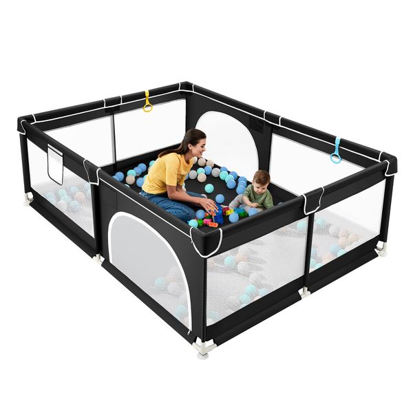 Baby Playpen Kids Fence Pen Playground Activity Centre Enclosure Barrier Play Room Safety Yard Indoor 150x150cm Interactive Game Mesh Walls