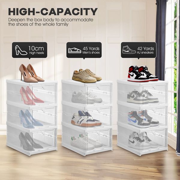 3 Tier Shoe Boxes Organiser Storage Shoebox Containers Clear Plastic Display Case Sneaker Bins Holder Stackable Folding