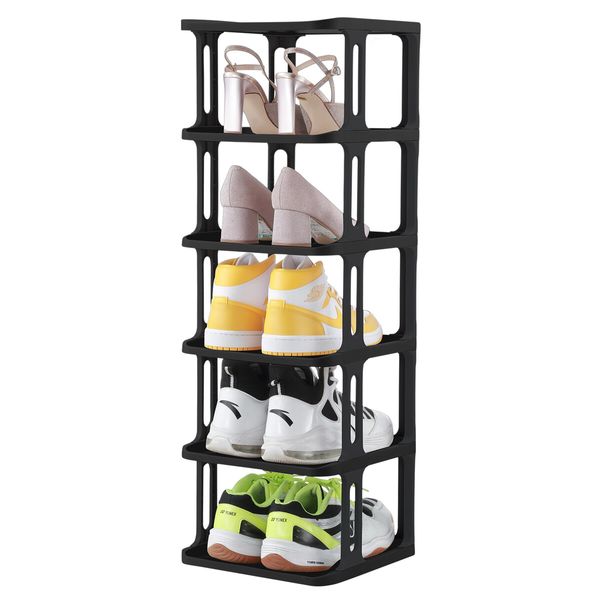 Shoe Storage Rack Shelf Organiser Stand 6 Tier Vertical Plastic Holder Tower Display Unit Sneaker Organizer Stackable