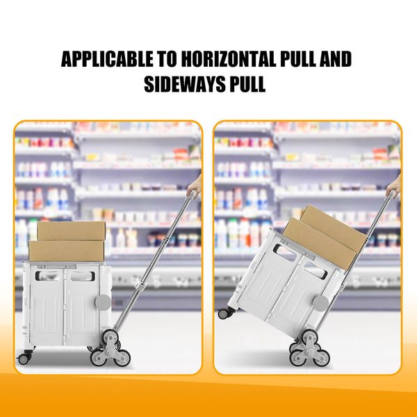 Foldable Shopping Cart Trolley Basket Stair Climbing Utility Crate Luggage Grocery Storage Rolling Stairs Personal Travel Market Camping Seat 75L