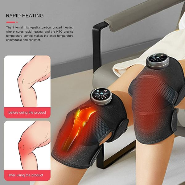 Massager Heated Knee Brace for Knee Pain Relief, 3 Adjustable Heat and Intensities with Rechargeable Heating Pad