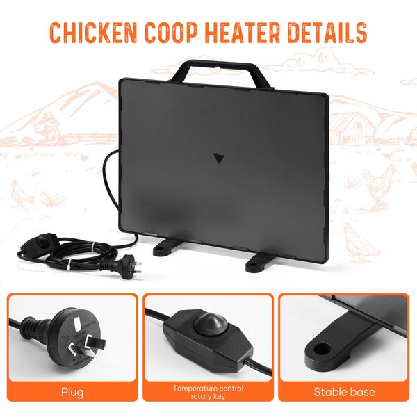 Chicken Coop Heater Flat Panel Poultry Radiant Heat Warmer 140W Thermostat Winter Heating Hen Dog Cat Pet Home