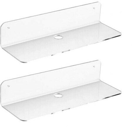 Transparent Floating Shelves Set of 2,30.5cm Command Strip Shelf for Bedroom, Kitchen, Office, Gaming Room, Acrylic Wall Shelves with Cable Clips