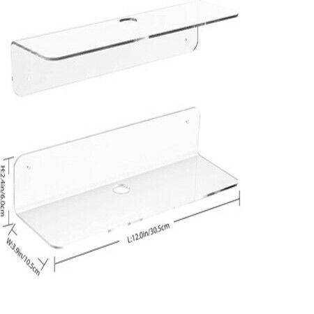 Transparent Floating Shelves Set of 2,30.5cm Command Strip Shelf for Bedroom, Kitchen, Office, Gaming Room, Acrylic Wall Shelves with Cable Clips