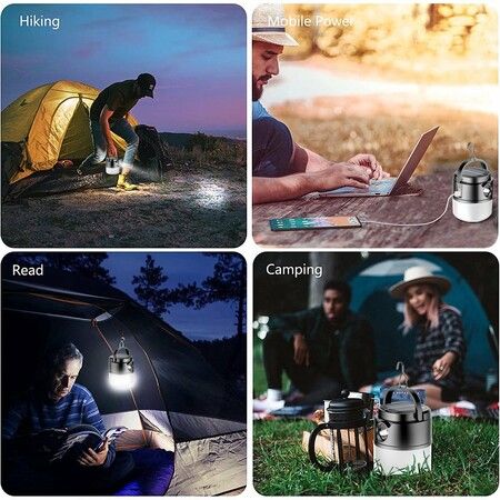 Solar LED Camping Light Tent Lantern with Hook Portable Tent Lamp 4 Modes Outdoor Flashlight for Camping Hiking Fishing Home Emergency