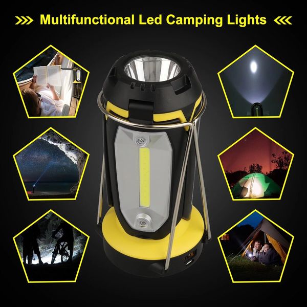 Portable LED Work Light, COB Rechargeable Camping Light with USB Charging Cable, Outdoor Tent Flashlight for Hiking, Camping, Car Repairing (1 Pack)