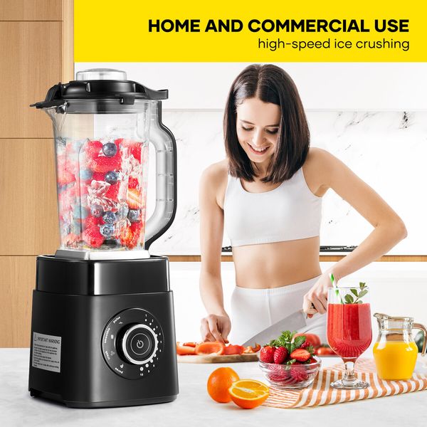 2L Blender Mixer Food Processor Juicer Smoothie Maker Meat Grinder Ice Crusher Machine Commercial Black 10 Speeds 8 Blades