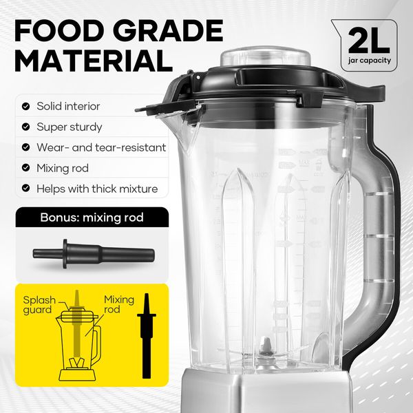 2L Blender Mixer Food Processor Juicer Smoothie Maker Meat Grinder Ice Crusher Machine Commercial Black 10 Speeds 8 Blades