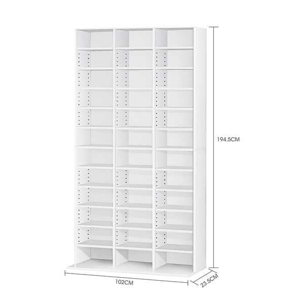 Bookshelf Media Storage Shelf 528 DVD/1116 CD Display Cabinet Rack Stand Unit Movie Music Video Game Collection Organiser Tray Cupboard White