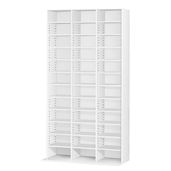 Bookshelf Media Storage Shelf 528 DVD/1116 CD Display Cabinet Rack Stand Unit Movie Music Video Game Collection Organiser Tray Cupboard White