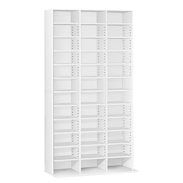 Bookshelf Media Storage Shelf 528 DVD/1116 CD Display Cabinet Rack Stand Unit Movie Music Video Game Collection Organiser Tray Cupboard White