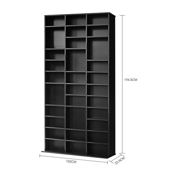 DVD CD Display Shelf Bookshelf Media Storage Cabinet Rack Stand Movie Music Video Game Collection Organiser Tray Cupboard Unit Black