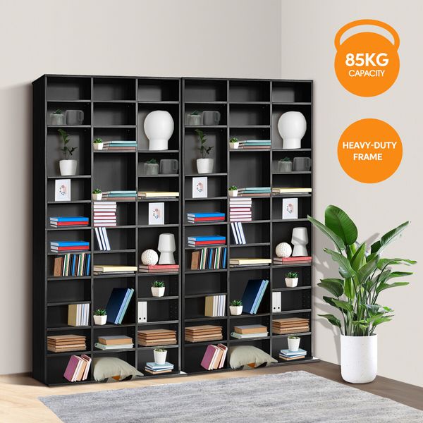 DVD CD Display Shelf Bookshelf Media Storage Cabinet Rack Stand Movie Music Video Game Collection Organiser Tray Cupboard Unit Black