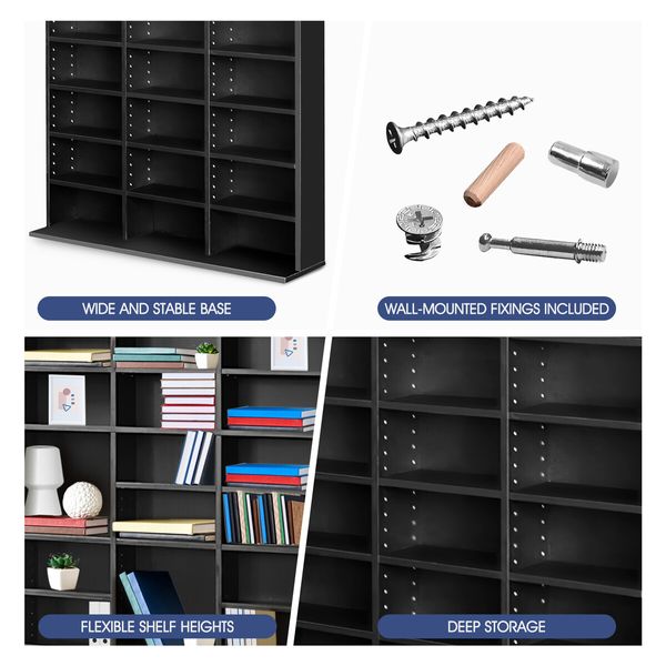 DVD CD Display Shelf Bookshelf Media Storage Cabinet Rack Stand Movie Music Video Game Collection Organiser Tray Cupboard Unit Black