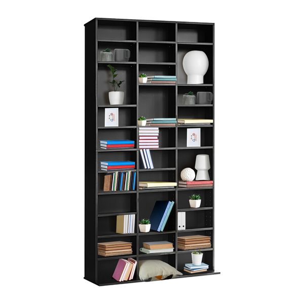 DVD CD Display Shelf Bookshelf Media Storage Cabinet Rack Stand Movie Music Video Game Collection Organiser Tray Cupboard Unit Black