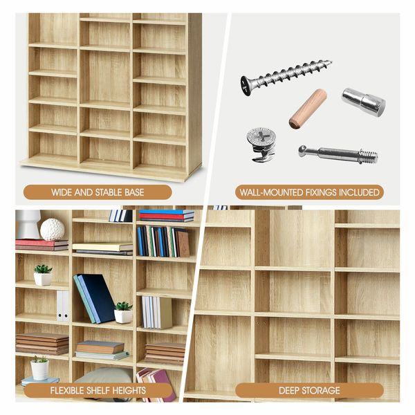 DVD CD Shelf Media Storage Cabinet Bookshelf Display Movie Music Video Game Rack Tower Stand Collection Organsier Cupboard Unit Oak