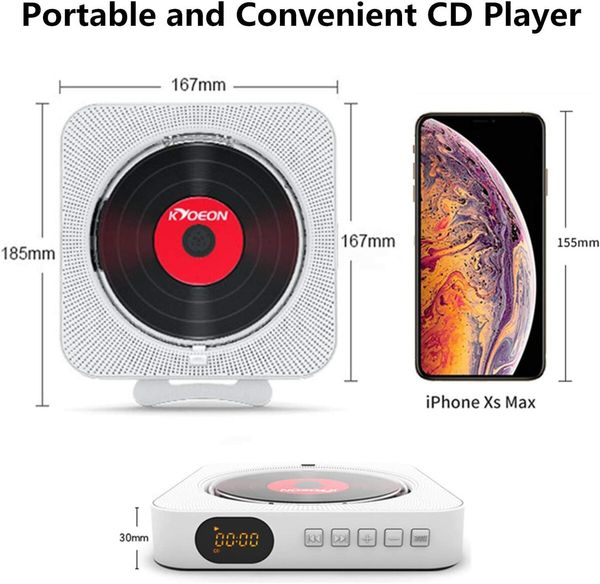 CD Player with Bluetooth - Wall Mountable Music Player Home Audio Boombox with LCD Screen Display and Dust Cover, Built-in HiFi Speakers with Remote Control FM Radio MP3