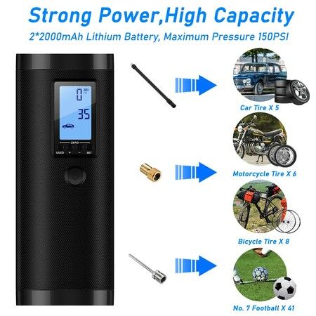 Air Compressor Portable Tire Inflator PSI with Pressure Gauge Power Bank for Bike Motorcycle Tires Ball