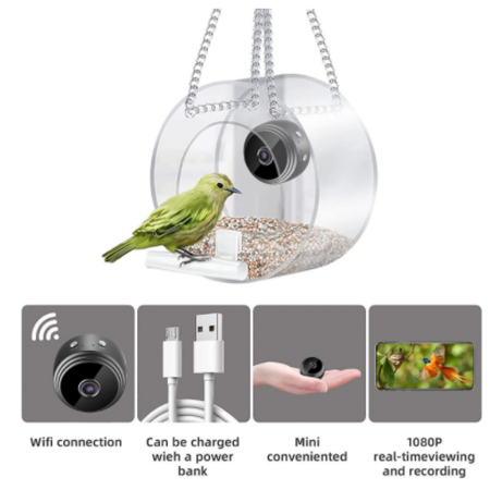 Bird Feeder with Camera Smart Bird Feeder Camera 1080P Night-Version Camera WiFi Hotspot Remote Connection Gift for Family