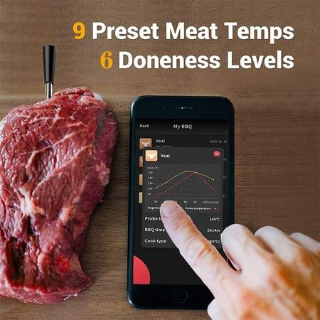 Wireless Meat Thermometer,Bluetooth Meat Thermometer with 300ft Wireless Range,Digital Cooking Thermometer with Alert for BBQ,Oven,Smoker,Air Fryer,Stove