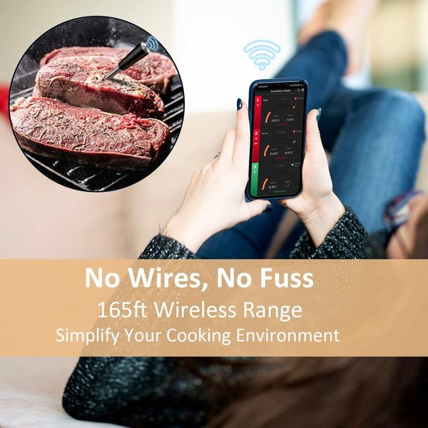 Wireless Meat Thermometer,Smart Bluetooth Meat Thermometer with 165ft Wireless Range,Food Thermometer for Grill,Oven, BBQ,Kitchen,Smoker,Air Fryer,Rotisserie (1 Probe)