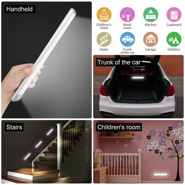 LED Motion Sensor Cabinet Light,Under Counter Closet Lighting,Wireless USB Rechargeable Kitchen Night Lights,Battery Powered Operated Light,54-LED Light for Wardrobe,Closets,Cabinet,Cupboard (2 Pack)