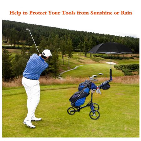Golf Push Cart Umbrella Holder, Golf Cart Universal Golf Trolley Umbrella Stand with Adjustable Angle for Golf Cart Handles