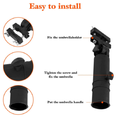 Golf Push Cart Umbrella Holder, Golf Cart Universal Golf Trolley Umbrella Stand with Adjustable Angle for Golf Cart Handles
