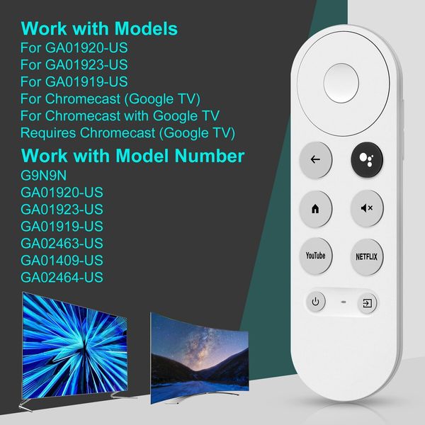 Replacement Remote for Google Chromecast 4k Snow Streaming Media Player G9N9N Voice Remote Control for Google TV GA01920-US GA01919-US (Remote Only)