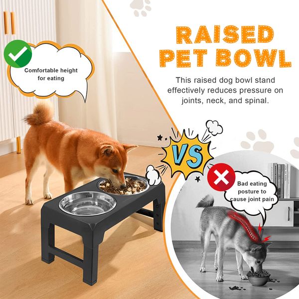 Raised Dog Bowls Stand Elevated Pet Food Water Feeder Dispenser Double Stainless Steel Feeding Holders No Spill Adjustable