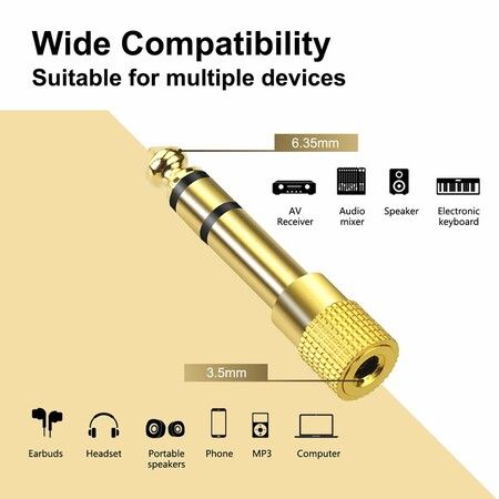 6.35mm (1/4 inch) Male to 3.5mm (1/8 inch) Female Stereo Audio Jack Adapter for Aux Cable,Guitar Amplifier,Headphone,2 Pack