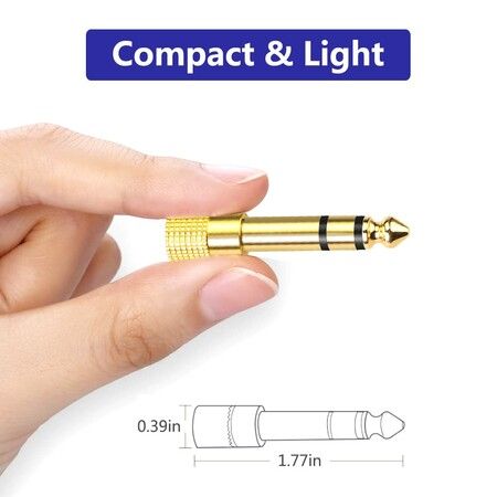 6.35mm (1/4 inch) Male to 3.5mm (1/8 inch) Female Stereo Audio Jack Adapter for Aux Cable,Guitar Amplifier,Headphone,2 Pack