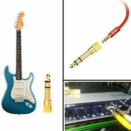 6.35mm (1/4 inch) Male to 3.5mm (1/8 inch) Female Stereo Audio Jack Adapter for Aux Cable,Guitar Amplifier,Headphone,2 Pack